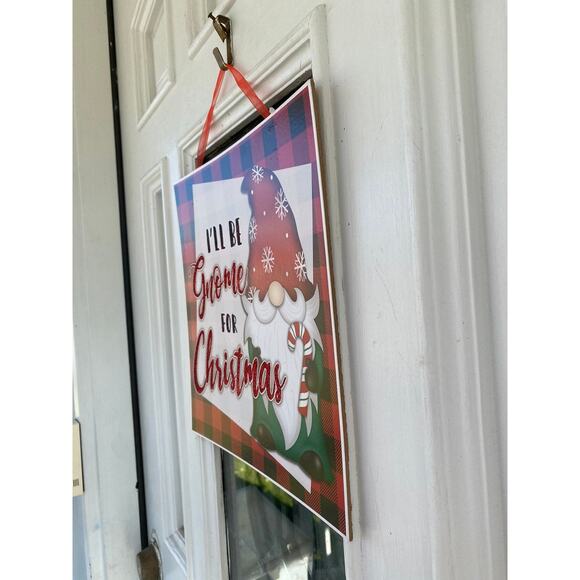 Red black buffalo check plaid ill be gnome for christmas hanging Wall Door sign - Picture 4 of 5